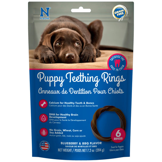 N-Bone Puppy Teething Ring, Dried Chews for Dogs, Blueberry & BBQ Flavor