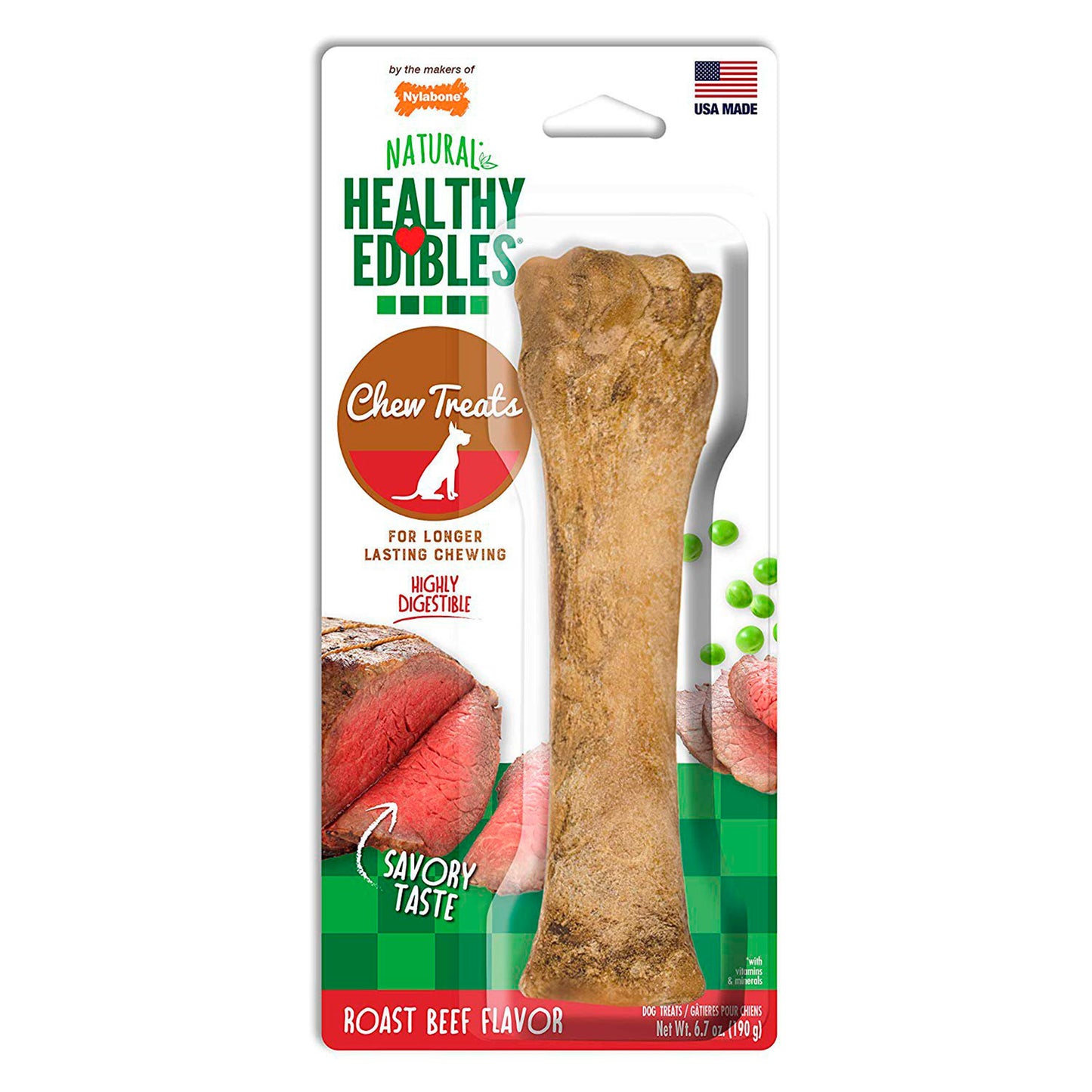 Nylabone Healthy Edibles AllNatural Long Lasting Roast Beef Dog Chew Treats