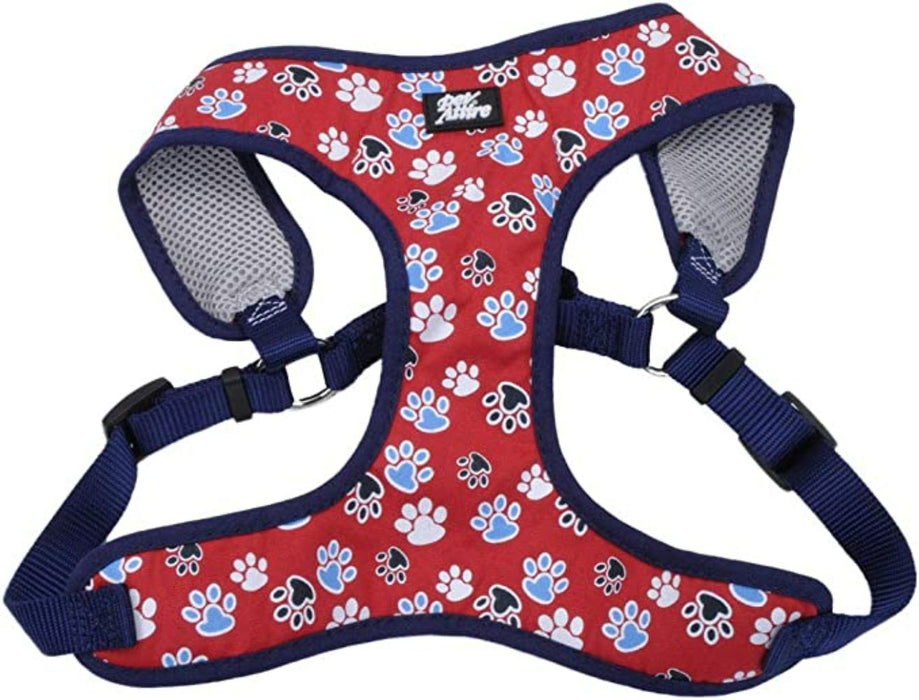 Ribbon Designer Wrap Adjustable Dog Harness, Red with Paws