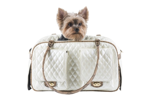 Marlee - Ivory Quilted With Snake Dog Carrier - PetStoreNMore