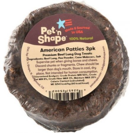 Pet 'n Shape Natural American Patties Beef Lung Dog Treats - 3 pack - 20 count - PetStoreNMore