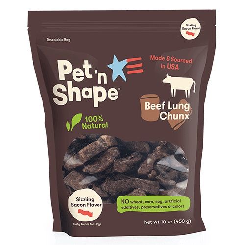 Pet 'n Shape Natural Beef Lung Chunx Dog Treats - Sizzling Bacon Flavor - 1 lb - PetStoreNMore