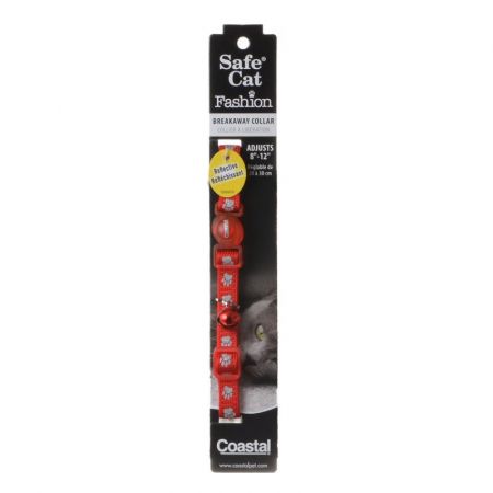 Safe Cat Reflective Adjustable Cat Collar - Paws Red - PetStoreNMore