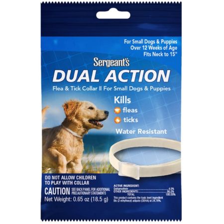 Sergeants Dual Action Flea and Tick Collar II for Small Dogs and Puppies Neck Size 15 Inch