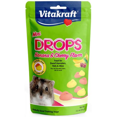 Vitakraft Mini Drops Treat for Hamsters, Rats & Mice - Banana & Cherry Flavor 2.5 oz